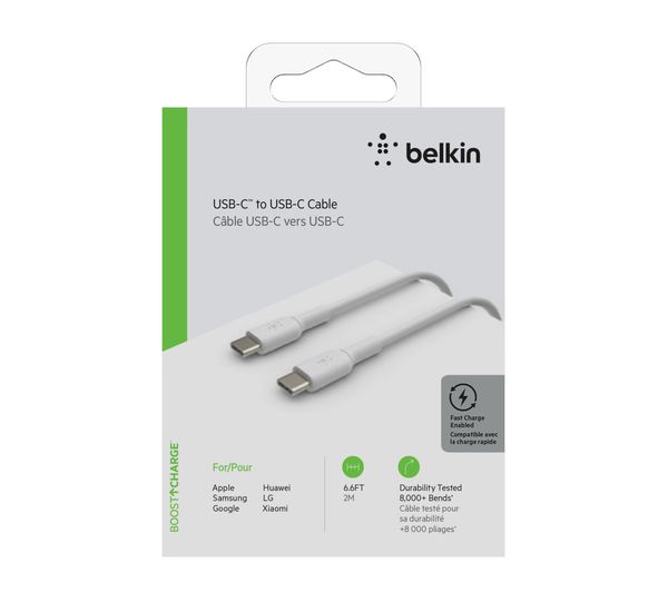 Cable USB-C  Belkin BoostCharge , USB-C to USB-C , 2m , White , CABBEL4940759 - Albagame