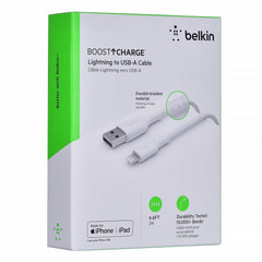 Cable USB-A  Belkin BoostCharge , USB-A to Lightning , 2m , Braided White , CAA002BT2MWH