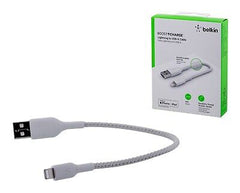 Cable USB-A  Belkin BoostCharge , USB-A to Lightning , 15cm  , Braided White , CAA002BT0MWH - Albagame