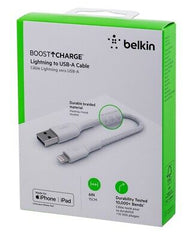 Cable USB-A  Belkin BoostCharge , USB-A to Lightning , 15cm  , Braided White , CAA002BT0MWH - Albagame