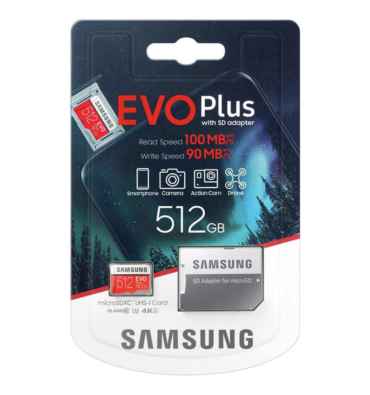 Card MicroSDXC 512GB Samsung EVO Plus + SD Adapter C10 Uhs-I U3 MB-MC512HA/EU - Albagame