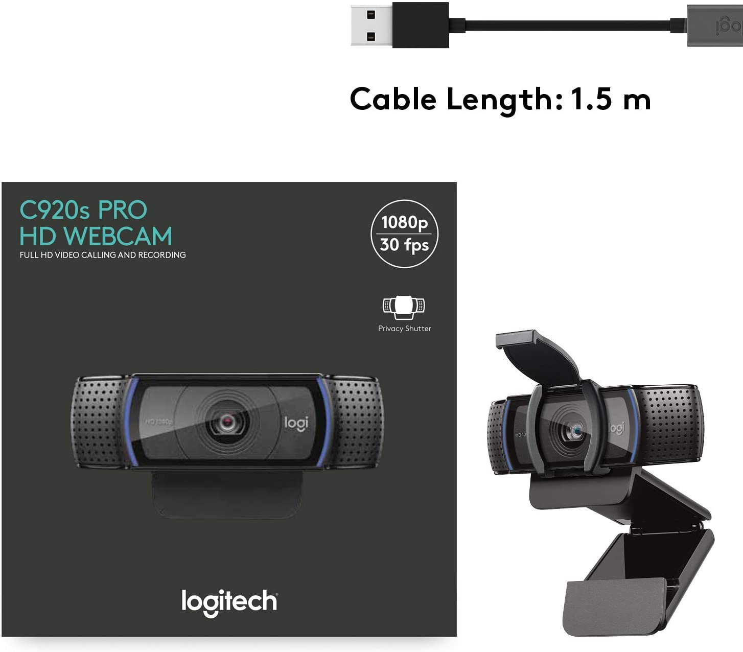 Webcam Logitech C920s HD Pro Privacy Shutter Black - Albagame