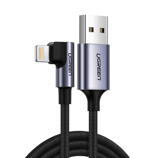 CableUgreen USB-A to Lightning 90* Right Angle Charging & Data Sync 2.4A Apple C94 MFi Certified 1m Black  60521 - Albagame