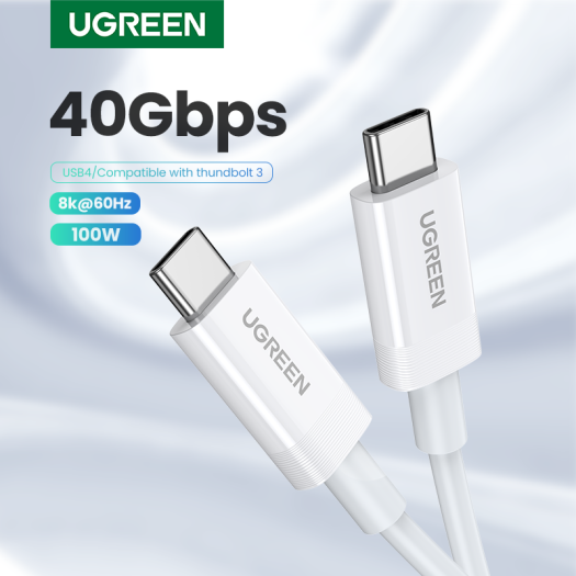 Cable Ugreen Thenderbolt 4 USB4  , USB-C to USB-C 40Gbps , Power Delivery 100W audio wideo 8K 60Hz , 80cm , white , 40113 - Albagame