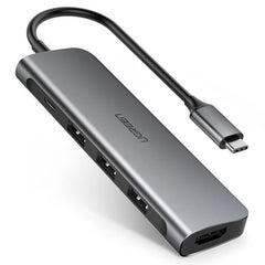 HUB Ugreen 5-in-1  USB-C to 3x USB-A 3.0 , 1x HDMI , 1x USB-C with PD 3 up to 100Watt , Gray , 50209 - Albagame