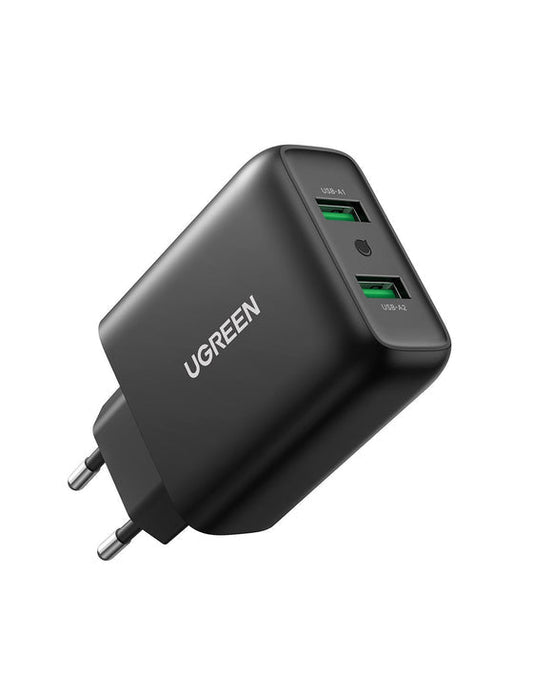 Socket Charger Ugreen 2x USB-A Power Delivery 3.0 Quick Charge 3.0 36Watt 3A , Black , 10216 - Albagame
