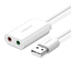 Adapter Ugreen USB-A to dual Audio 1x microphone 1x sound , 2x 3.5mm jack , White , 30143 - Albagame