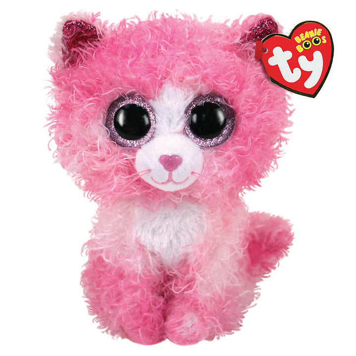 Plush Ty Beanie Boos Reagen Pink Cat With Curley Hair 15cm - Albagame