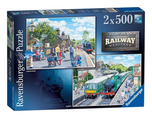 Puzzle Ravensburger Railway Heritage No.1 Corfe Station & Oakworth Station 2x 500Pcs - Albagame