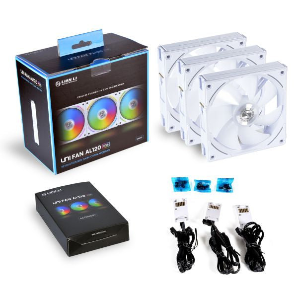 Fan LianLi UNI FAN AL120 3x 120mm ARGB PWM up to 1900RPM , with controller , White , UF-AL120-3W - Albagame