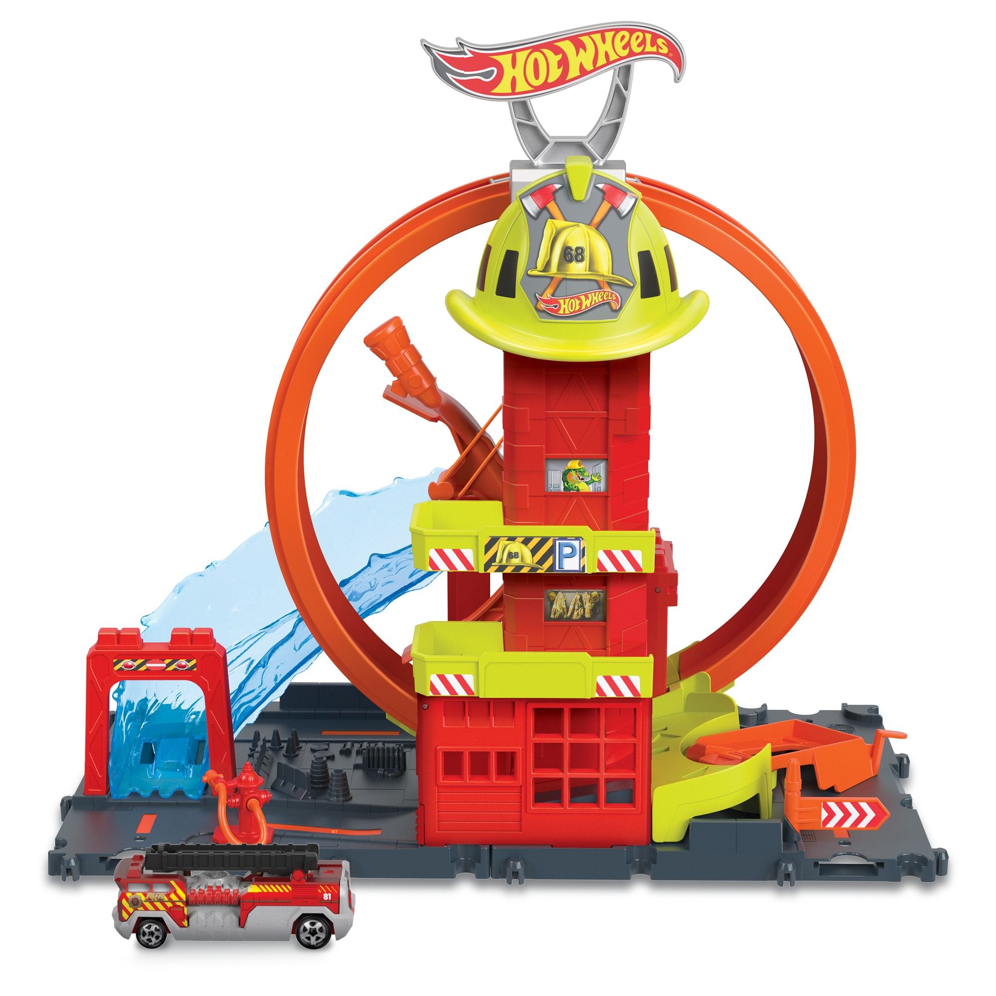 Set Hot Wheels City Super Loop Fire Station - Albagame