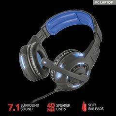 Headset Trust GXT 350 Raduius 7.1 Surround PC (Black/Blue) - Albagame