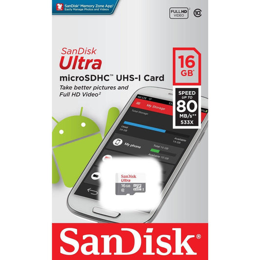 Card MicroSDHC 16GB SanDisk Ultra Android 80Mb/S C10 [16161] - Albagame
