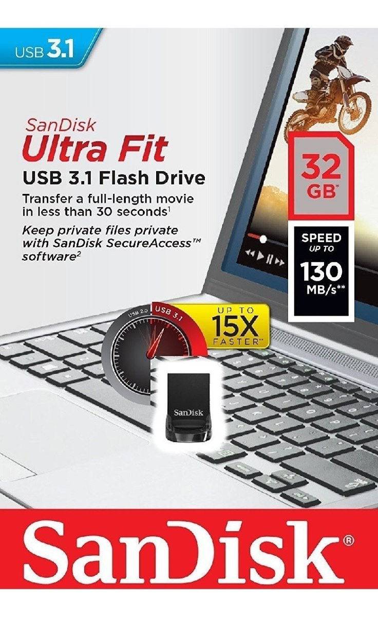Usb 32GB SanDisk Ultra Fit 3.1 Drive-Small Form Factor Plug & Stay Hi-Speed [16340] - Albagame