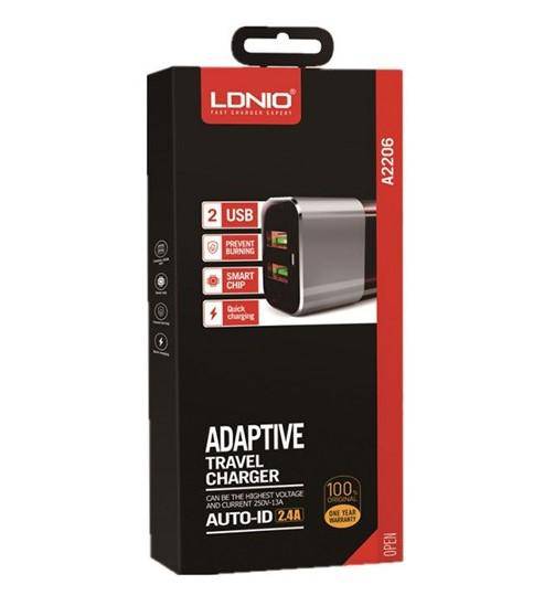 Adaptive Travel Charger Ldnio EU Plug 2.4A 2xUSB Type C cable - Albagame