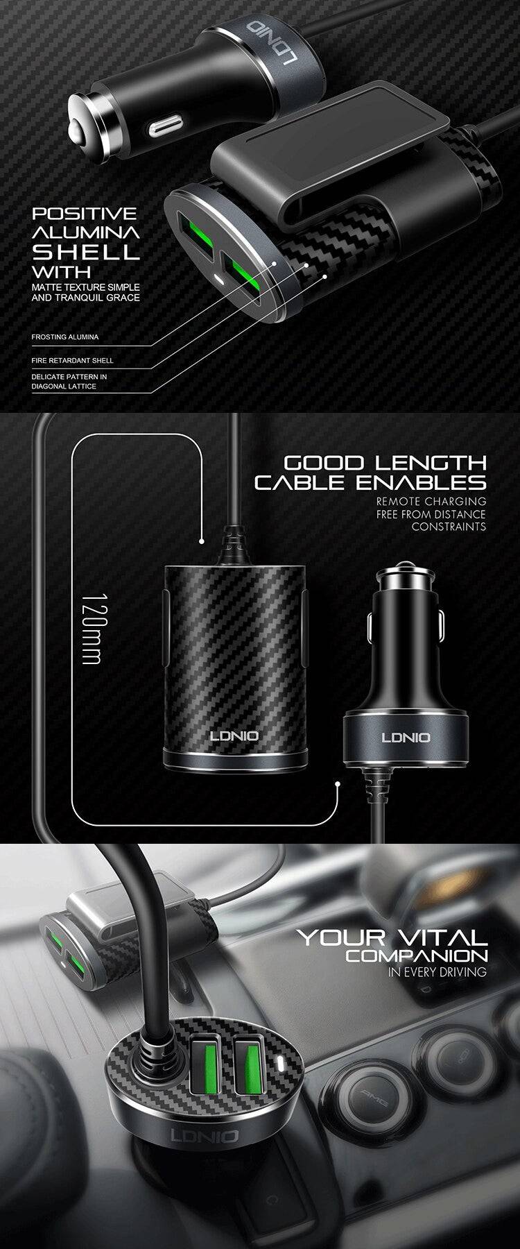 Usb Car Charger Ldnio 4xUSB Ports 5V/5.1A 25.5W Black - Albagame