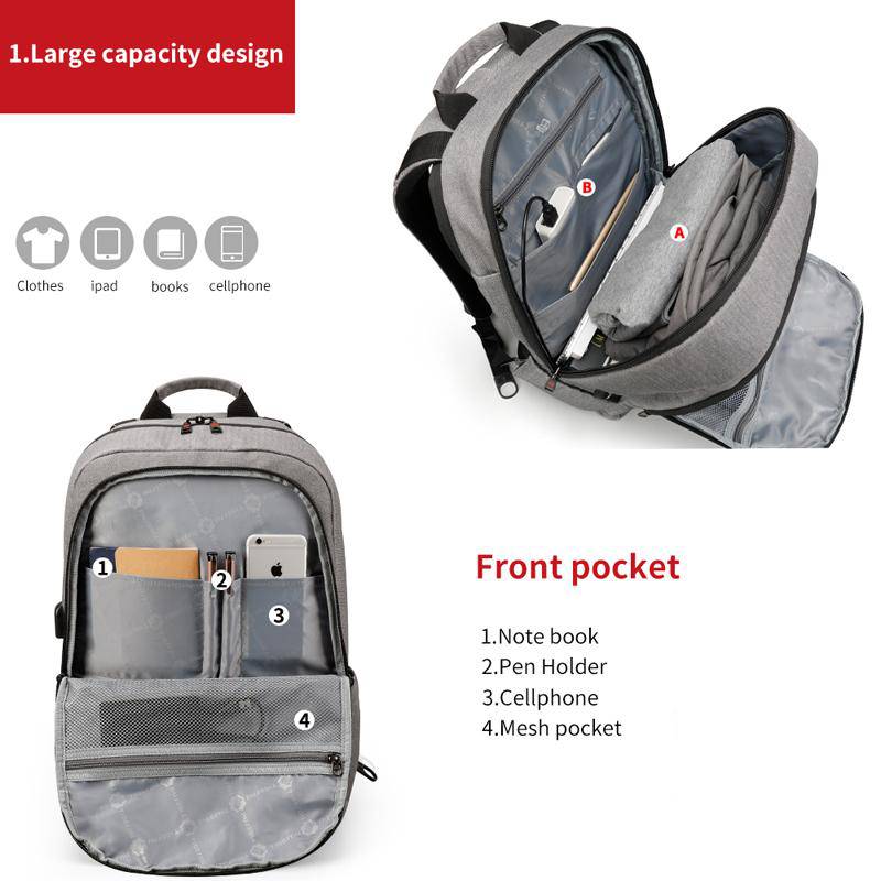 Backpack Laptop Tigernu T-B3164 17" Gray USB - Albagame