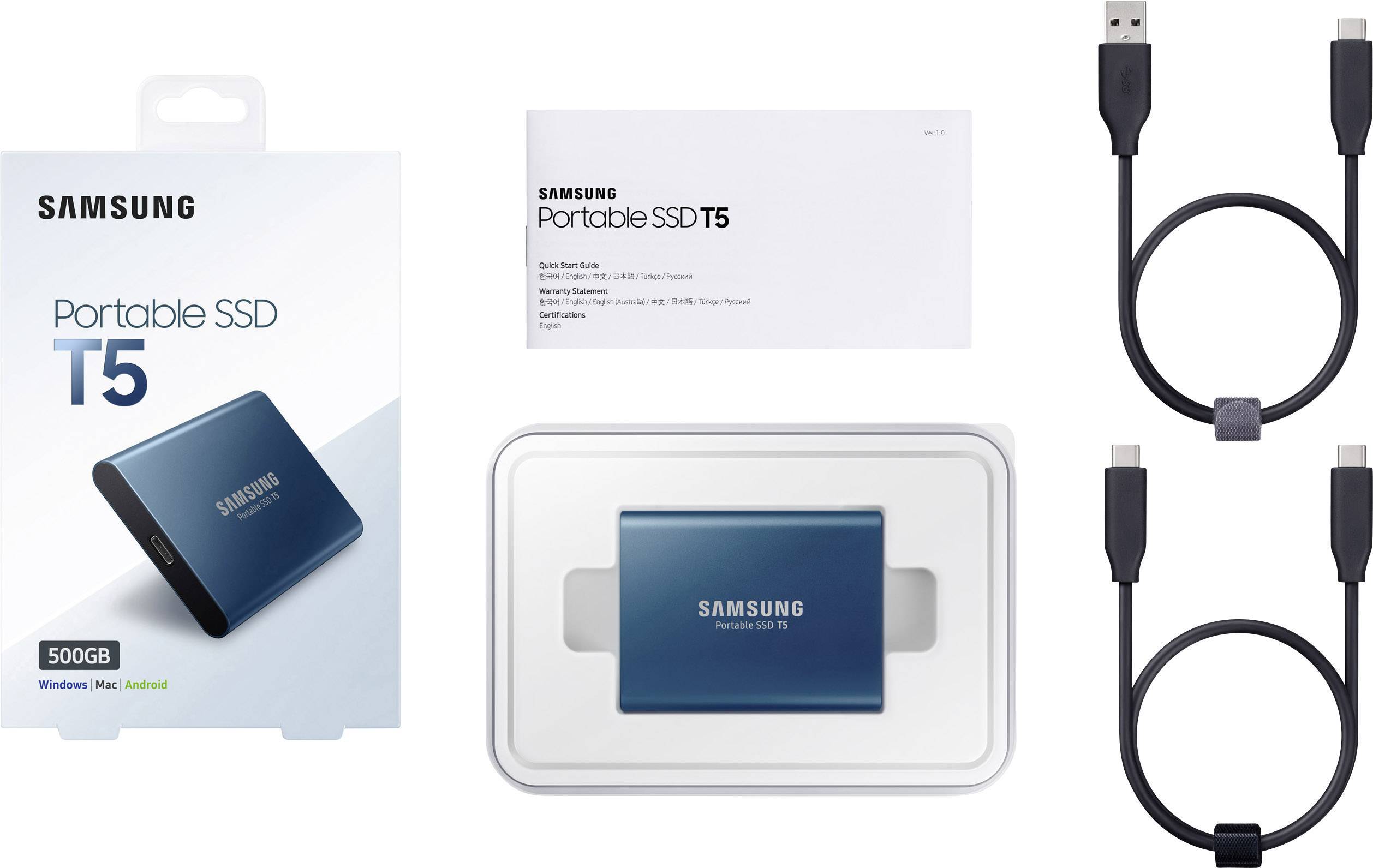 HD SSD 500GB Samsung External T5 3.2 USB Oqean Blue MU-PA500B/EU - Albagame