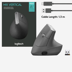 Logitech MX Vertical Wireless + Bluetooth , Graphite - Albagame